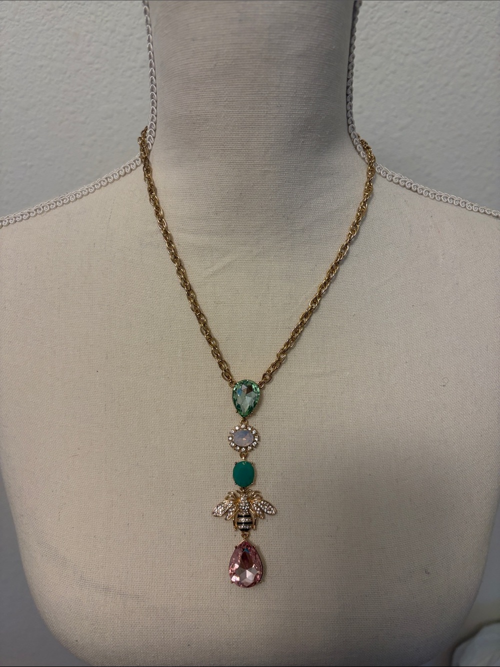 Bella Jack Gold-Tone Multi-Stone Bee Pendant Necklace - Green & Pink